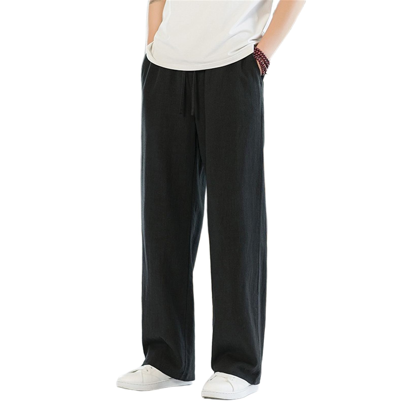 Pantalon en lin homme ample à jambe droite décontracté - 7