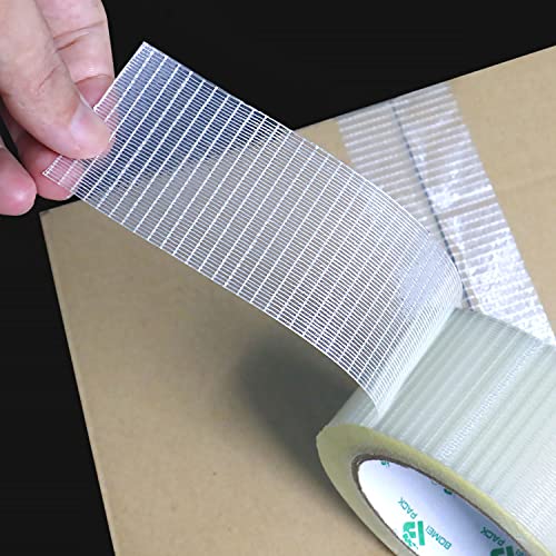 Bomei Pack 4Rolls Bi Directional Filament Tape, Fiberglass Reinforced Strapping Tape, 6.7Mil X 2Inch X 55Yds #TOP1