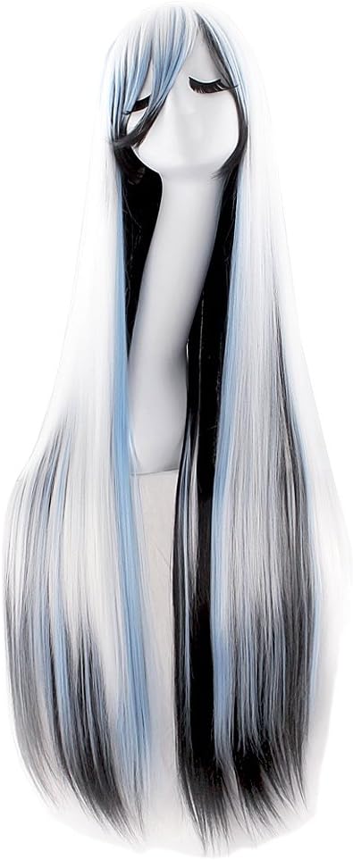 MapofBeauty 40" 100cm Anime Costume Long Straight Cosplay Wig Party Wig (White/Blue/Black)