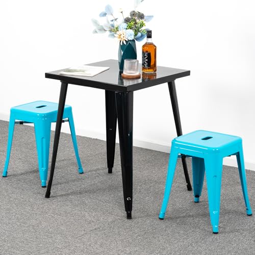 Image of Brage Living 18 Inch Industrial Metal Stools Set of 2, Stackable Classroom Stools, Backless Metal Dining Chairs for Indoor Outdoor, Kitchen Short (Teal Blue)