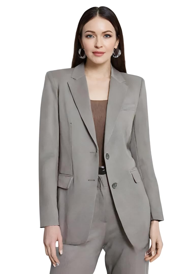 Women Cotton Blend Solid Single Breasted Blazer with Notched Lapel | Full Sleeves, Button Closure, Regular Fit Formal Blazer for Womens & Girls | Lightweight & Breathable Fabric (Grey)_135-image-42