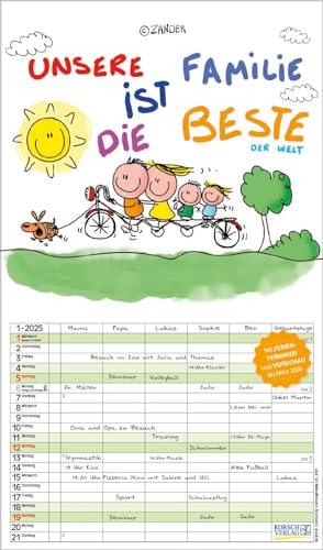 Unsere Familie ist die beste! 2025: Familienkalender - 6 breite Spalten mit viel Platz. Hochwertiger Familienplaner mit Ferienterminen, Vorschau bis März 2026 und tollen Extras. 27 x 46 cm.