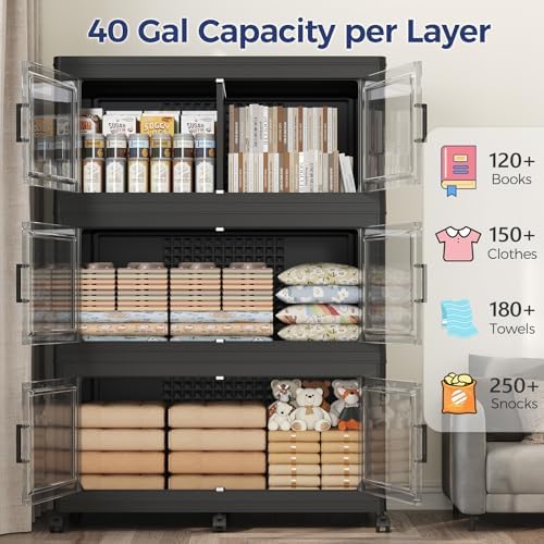 Miniatura 4 de Contenedores de almacenamiento apilables de 120 galones con tapa, caja de almacenamiento plegable extragrande de 480 cuartos con ruedas, divisores,