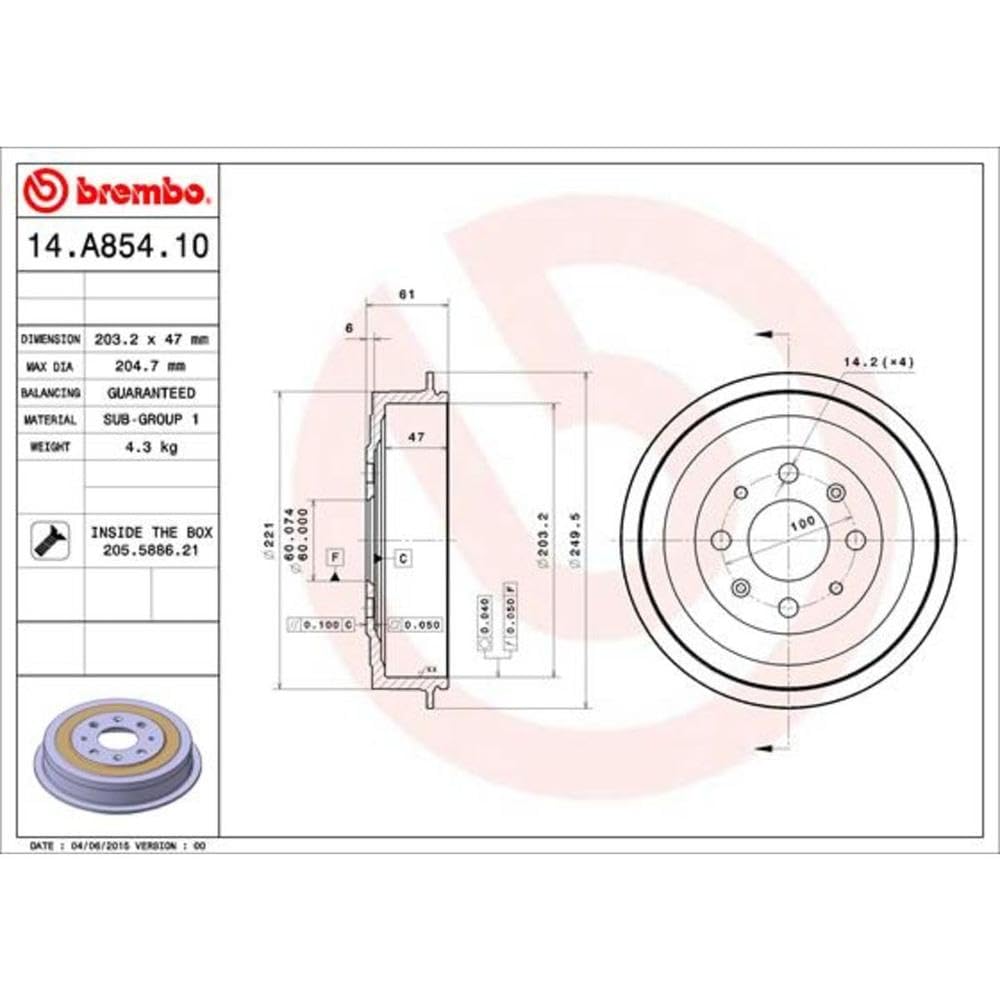 Brembo Bremse 14.a854.10 Trommeln