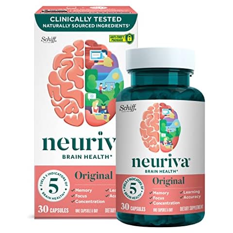 NEURIVA Original Brain Supplement for Memory, Focus & Concentration + Learning & Accuracy with Clinically Tested Nootropics Phosphatidylserine and Neurofactor, Caffeine Free, 30ct Capsules Cover