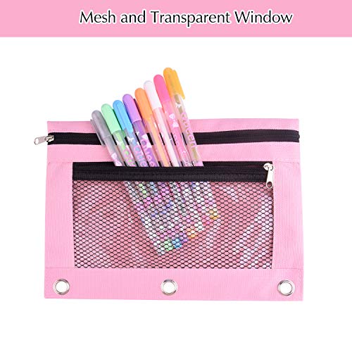Fepito 3Pack 3 Ring Binder Pencil Pouches Zipper Pouch Double Pocket Pencil Bag Mesh Window Pencil Case For Stationery #TOP5