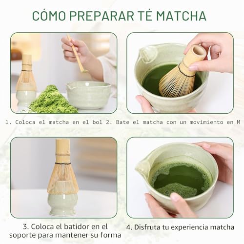 Miniatura 6 de Yujuvi Té Matcha Kit De Ceremonia Japonesa Matcha Set 6 Piezas Batidora De Matcha De Bambú, Cuenco De Matcha, Cuchara,Portacucharas, Kit De Ceremonia Matcha Color De Matcha Kit 6 Pcs
