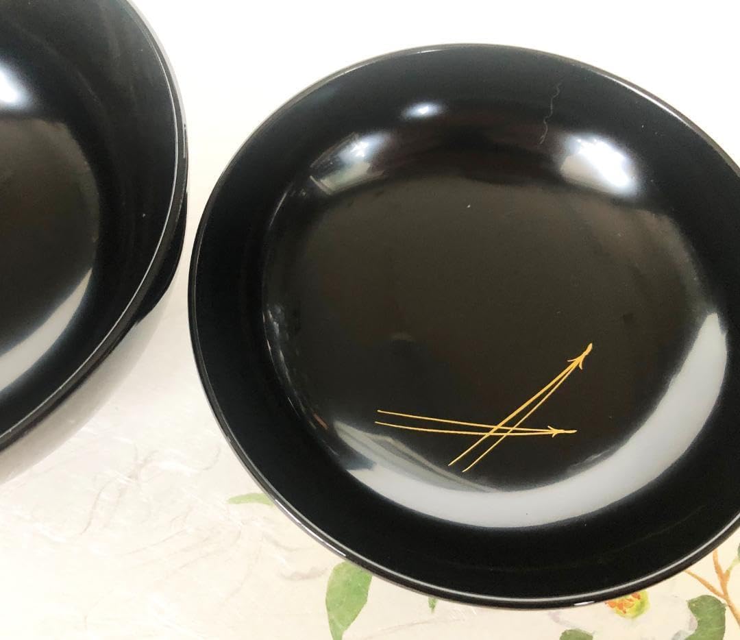 煮物椀 三羽鶴見返し松葉蒔絵 丸型 黒塗 漆塗 5客