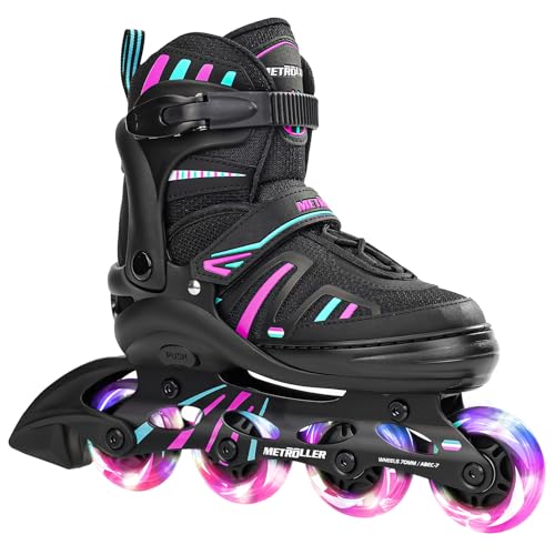 METROLLER Adjustable Inline Skates for Girls Boys with Light up Wheels Roller Skates Kids Youth Fun Beginner Blades Youth Ages 5-8 8-12 Adults Outdoor