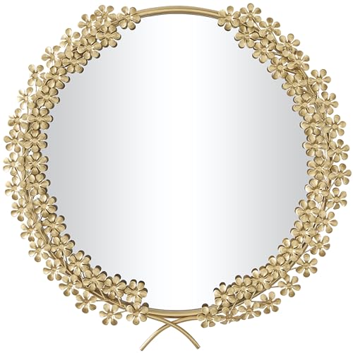 Image of CosmoLiving by Cosmopolitan Metal Floral Room Wall Mirror 3D Entryway Mirror, Wall Mounted Mirror 22" x 2" x 22", Gold