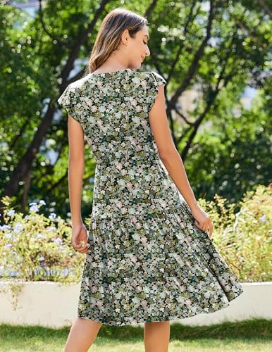 Image of ZEAGOO Womens Summer Casual Dresses Ruffle Sleeve V Neck Midi Dress Flowy Tiered Dress with Pockets Boho Sundresses