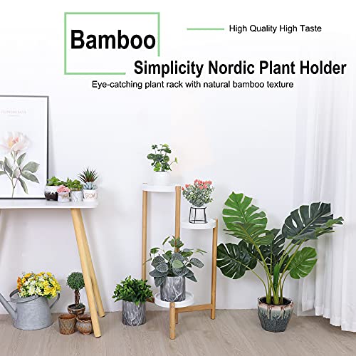 Unho 3-Tier Bamboo Plant Stand: Indoor Potted Flower Display Shelf Holder Nordic Style Planter Rack With White Shelves For Corners Living Room Bedroom Balcony Patio Garden Decor #TOP2