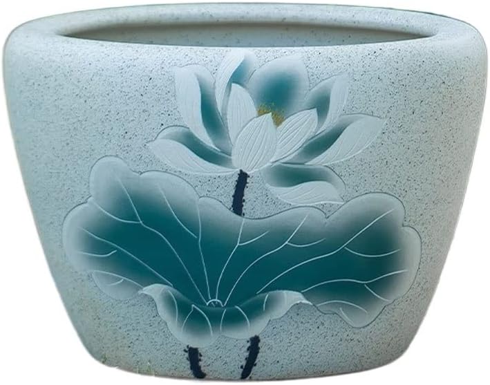 Aquarium Aquarium Fish Tank Retro Large Water Tank Courtyard Fish Culture Tank Balcony Lotus Tank Outdoor Ceramic Goldfish Bowl Fish Tank Decorations (Color : A, Size : 42cm)