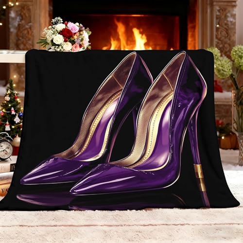 Sherpa Weich Fleecedecke L 100x130cm Lila Hohe AbsäTze Strukturiert Überwurf Flauschig Flanell Anti-Pilling Schwarz Decke Warm Waschbar Decke für Bett & Couch Tagesdecke Kuscheldecke