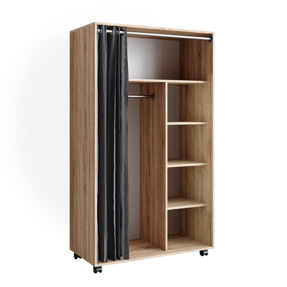 Vicco Armoire Doros, Sonoma, 100x168cm Ouvert, avec roulettes, pour Le Rangement Flexible de vêtements et Accessoires