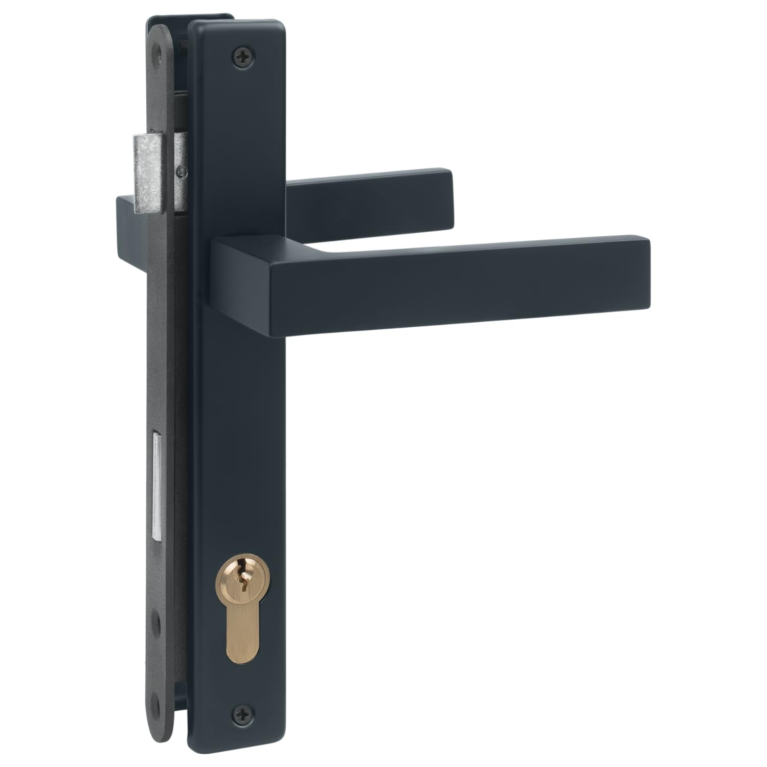 Drückergarnitur Gartentor Anthrazit RAL 7016 - Einsteckschloss 90/22 Set - Aluminium Türdrücker Schmalschild - Profilzylinder 30/30 - Türgriff Set für Gartentor - Vierkant 8 mm