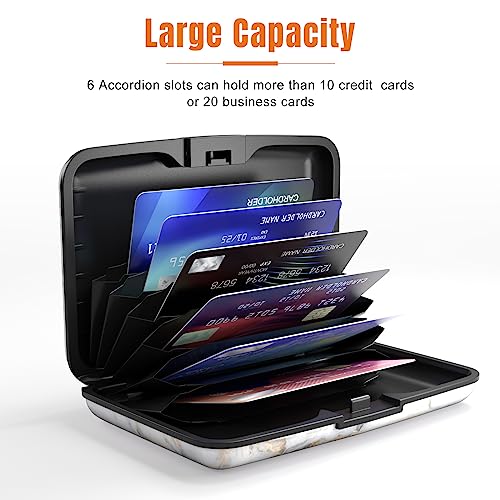 Image of Rimilak Aluminuml Credit Card Holder, Mini Credit Card Wallet RFID Blocking Slim Metal Hard Case for Women Men, White Mable