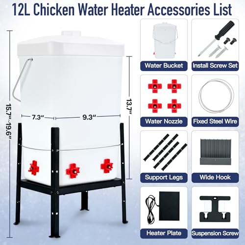 Brivouen Heated Chicken Waterer, Thermostatic Water Heater 3 Gallon, 4 Horizontal Nipples, 5FT Power Cord, Detachable Legs, Outdoor Winter-Proof Poultry Water Heater for Chickens, Ducks, Geese by Brivouen - Image 7