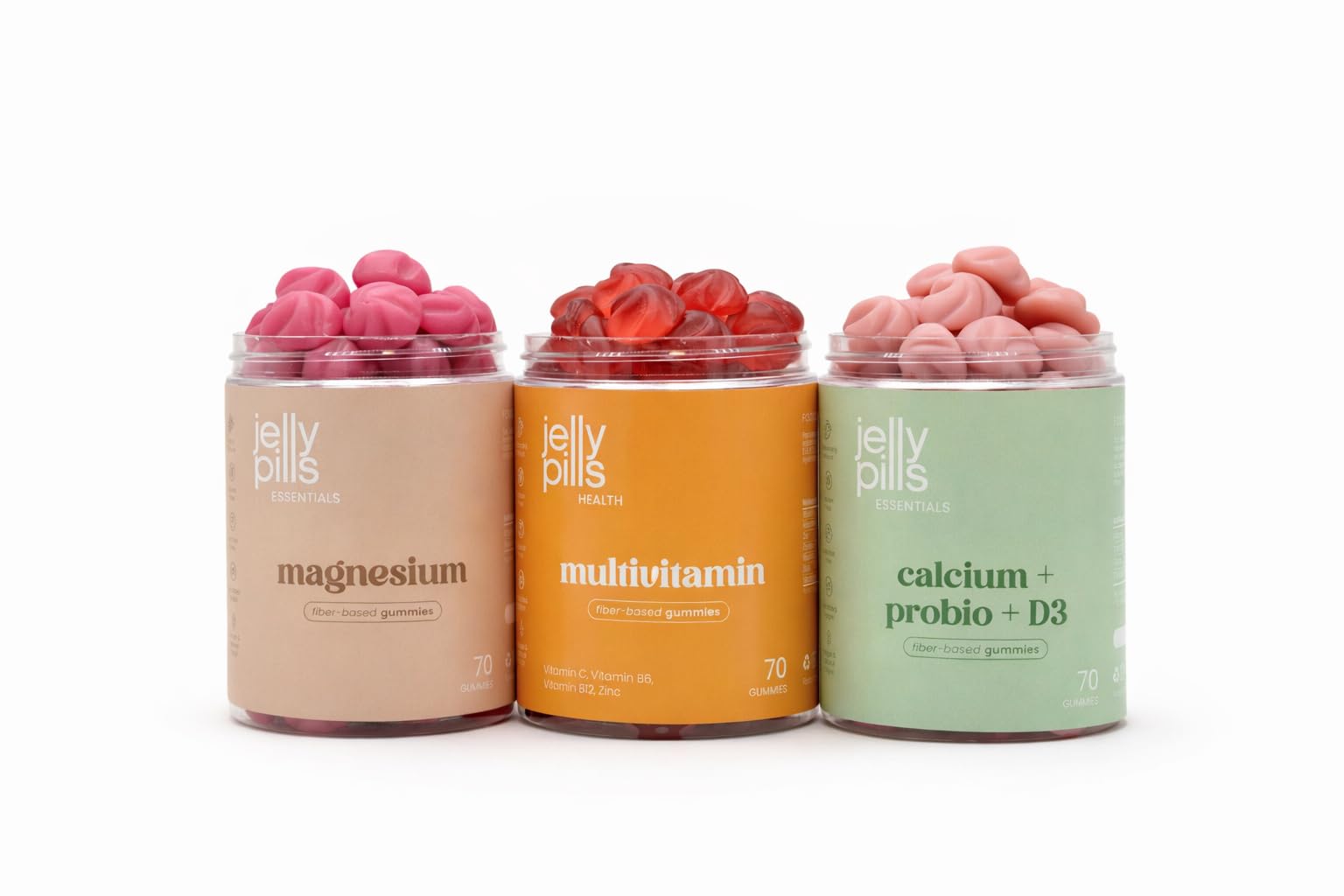 Jelly Pills Pack Benessere Quotidiano Completo – Multivitamine + Magnesio 180 mg + Calcio con Probiotici – 70 + 70 + 70 Gummies Vegane – Senza Zuccheri Aggiunti – Gusto Fragola e Frutti di Bosco