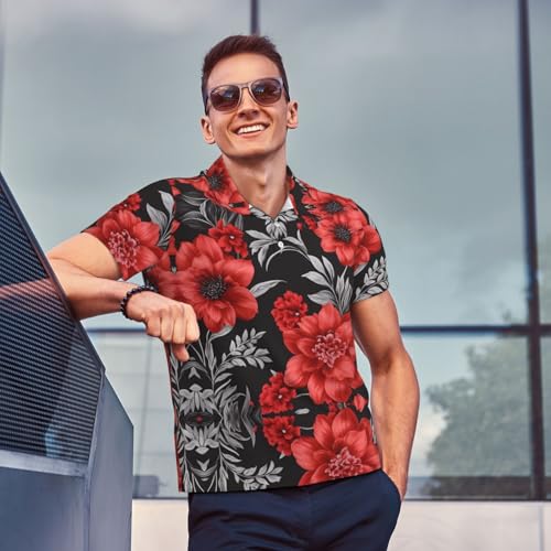 Polo pour le golf et le travail imprimé léopard à fleurs rouges