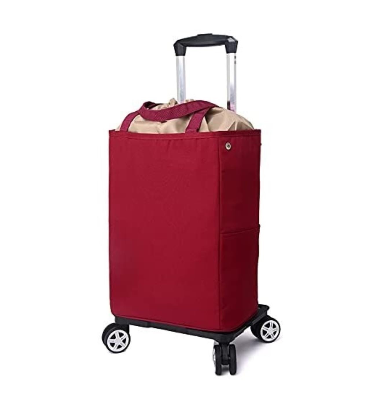 SBZIOJHDR foldable shopping trolley， Foldable Trolley Bag 5 Swivel Castor Wheels Detachable Heavy Duty Aluminum Alloy Light Weight Grocery(Red)