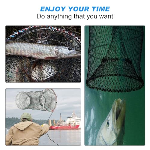 Image of Proberos Fish Net Trap, Crab Trap Foldable Fishing Net Jaal, Cast Fish Traps for Fishing with Nylon Mesh, Umbrella Cage for Shrimp Lobster(40 * 80CM)