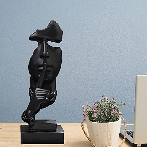 LACGO 31cm Silence is Gold Thinker Statue, Modern and Simple Resin Things, Creative Abstract Figurine Sculptures for Entrance, Creative Room Home, Office Study, Piano Decor(Black)