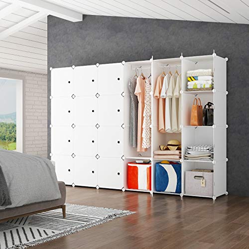 JYYG Portable Wardrobe Closets 14\"x18\" Depth Bedroom Armoire, Clothes Storage Organizer, 24 Cubes, White