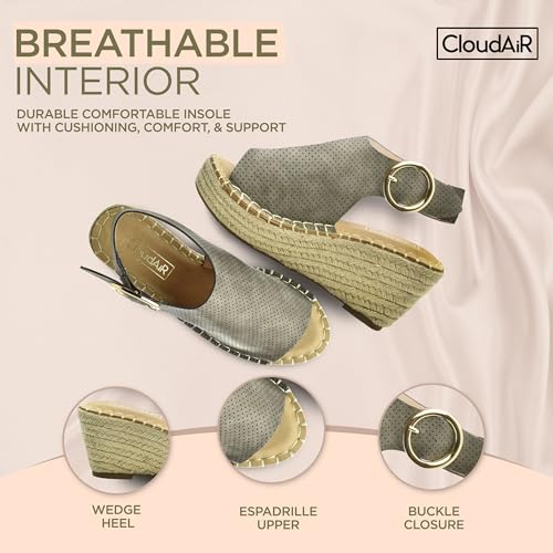 Image of CLOUDAIR Selina Women's Espadrille Wedge Sandals - Comfortable and Stylish Platform Slip On Sandals with Buckle Closure, Comfy Wedge Heels for Women, Fashion Summer Sandals