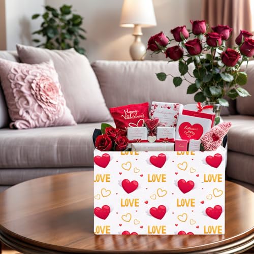 Image of Valentine's Day Basket Gift for Empty Cute Heart Large Storage Bin for Kid and Baby Room Decor (Love Wings Red Heart)