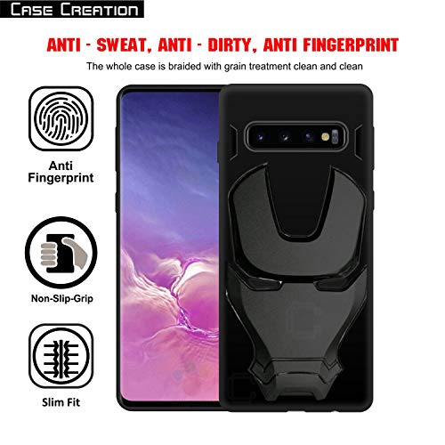 Image of COVERLY Official 3D Touch Feel Trending Real Hero Avenger Logo Mask Soft Rugged Grip Iron Man Super Power Cartoon Movie Silicone Matte Strong Back Cover for Samsung Galaxy S10 Plus -Black
