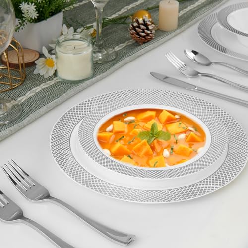Jolly Chef 50 Plastic Bowls With Silver Rim, 12Oz Disposable Soup Bowls thumb #5