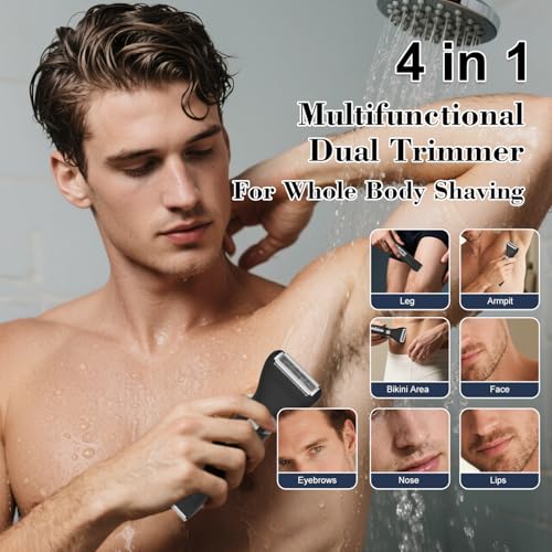 Image of Hatteker 4 in 1 Multifunctional Dual - Head Body Hair Trimmer for Men, IPX7 Waterproof Groin & Body Hair Groomer, Rechargeable Body Electric Shaver Razor