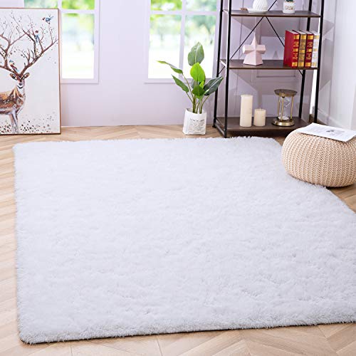 Noahas Luxury Fluffy Rugs Ultra Soft Shag Rug for Bedroom Living Room Kids Room, Child and Girls Shaggy Furry Floor Carpet Nursery Rugs Modern Indoor Home Decorative, 5.3x7.5 Feet, White