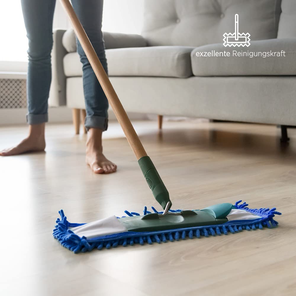 BiOHY Mop | Mop En Microfibre Bleu 50 Cm | Idéal Pour Nettoyer Les Surfaces Délicates Et Lisses