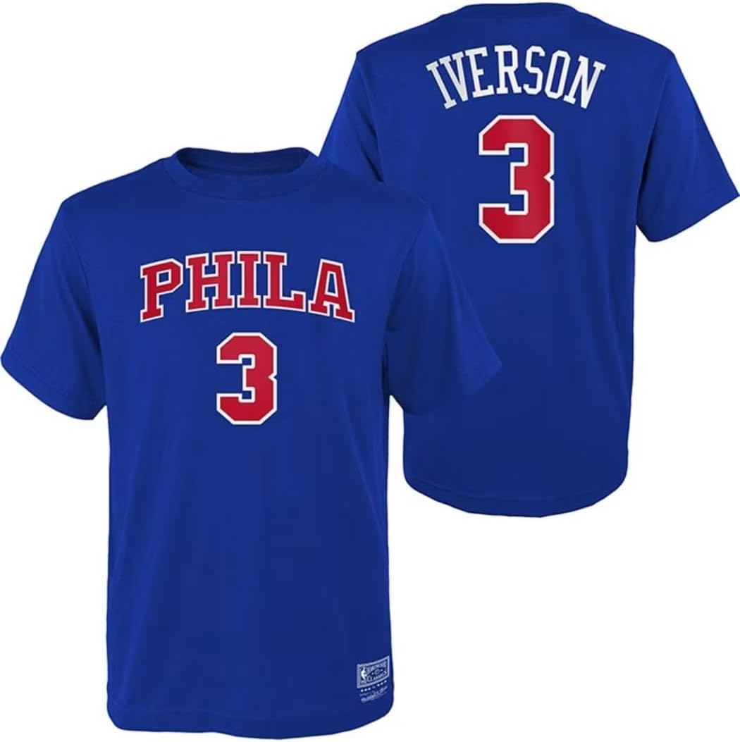 Youth Allen Iverson Philadelphia 76ers Alternate Blue Retro Name & Number Tee