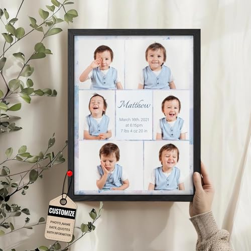 CEKEMY Personalized Baby Photo Collage Canvas Prints, Custom Photo Prints Gift for Family, Unique Birthday Keepsake, Nursery Room Wall Art Hanging Decor (01)