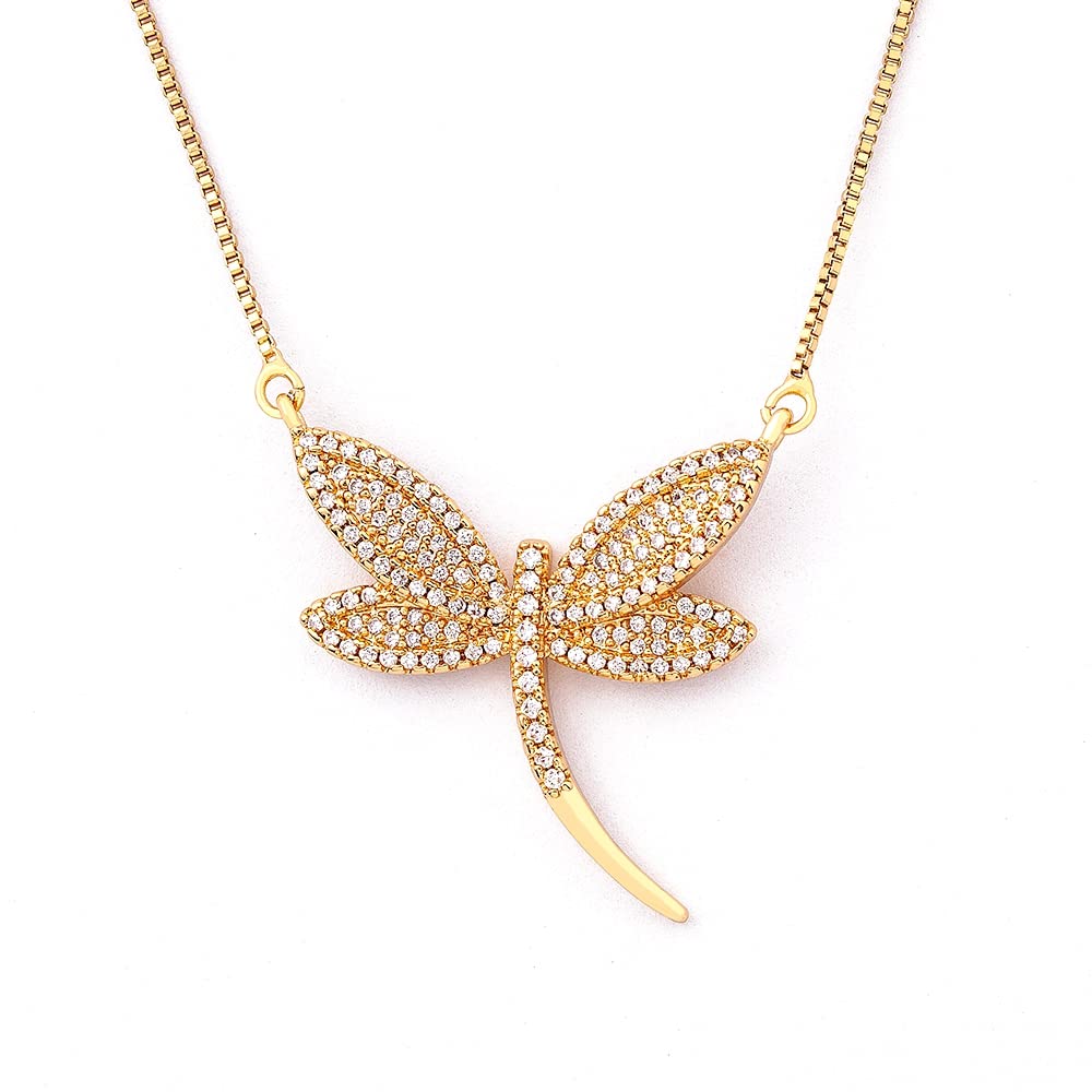 Mayiyaho Women's Gold Fashion Color Full Zircon Jewelry Dragonfly Pendant Necklaces Chains For Party Birthday Valentine's Day Gifts