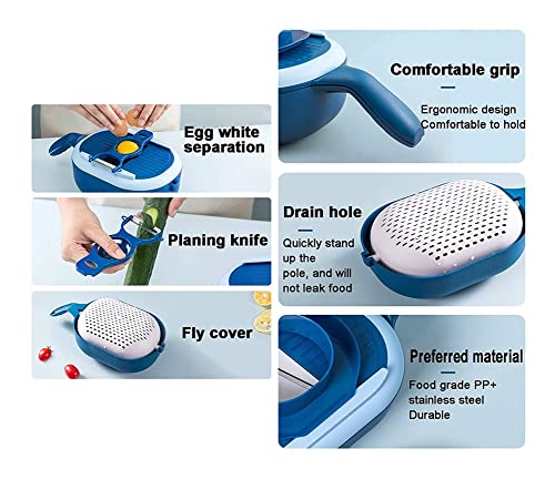 Handmatige plantaardige chopper Dicer, voedselhakker multifunctionele mandoline snijder met container en 6 messen, ui Maagkanker Chopper for aardappel tomatenkaas fruit salade-blauw 31x15x15cm (12x6x6 - Image 7