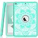 iPad 5th/6th Generation Case, Hocase Heavy Duty Shock Absorbent Rubber+Hard Plastic Dual Layer Protective Case w/ Mandala Floral Print and Kickstand for iPad 9.7 2018/2017 - Mint Green / Gray