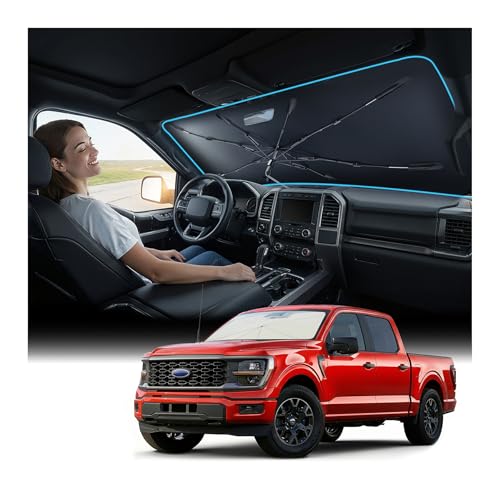 Nmoiss [Vinyl Coating Heat Shield] Windshield Sun Shade Umbrella Compatible with Ford F150 F250 F350 All Models F-Series Truck Accessories to Block UV Rays Reduce Heat & Protect Interior