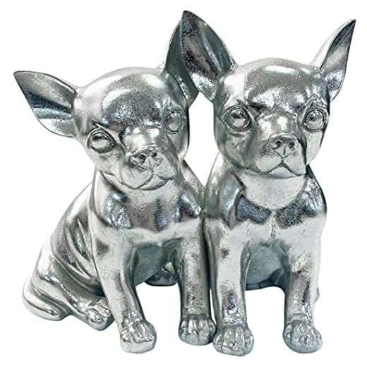 Figura decorativa de Chihuahua plateada con acabado metálico para decoración del hogar