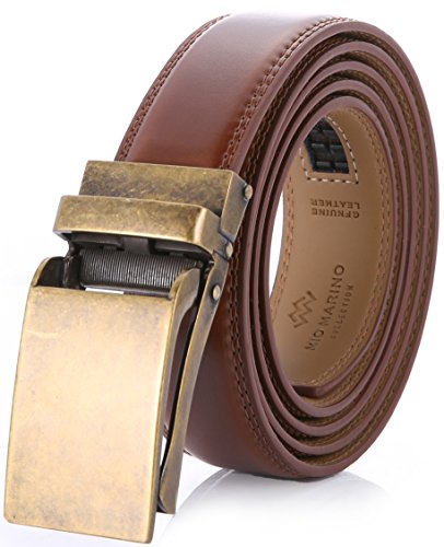 Image of Marino Avenue Ratchet Belt for Men. Adjustable Leather Dress Belt with 38 Easy to Click Into Place Ratchet Closures.