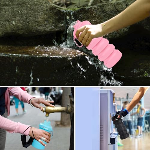 JaneJu Collapsible Water Bottle, 32oz BPA Free Silicone Reusable Portable Lightweight Foldable Water Bottles with Carabiner, Leak Proof Sports Water Bottle with Stainless Twist Cap (Black) - Image 5