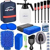 AUTODECO 23Pcs Car Detailing Kit Wash Cleaning Kits with Pump Foam Sprayer Wash Brush Large Wash Mitt Towels Complete Interior Exterior Car Detailing Supply Set Blue