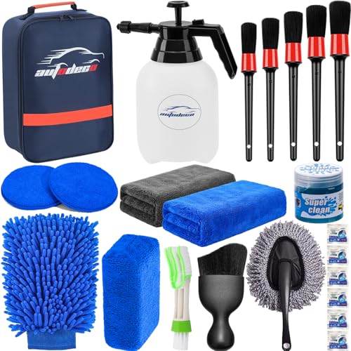 AUTODECO 23Pcs Car Detailing Kit Wash Cleaning Kits with Pump Foam Sprayer Wash Brush Large Wash Mitt Towels Complete Interior Exterior Car Detailing Supply Set Blue