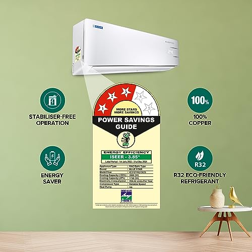 Image of Blue Star 1 Ton 3 Star, Inverter Split AC (Copper, Convertible 5 in 1 Cooling, Multi Sensors, Dust Filters Blue Fins, Self Diagnosis, IC312YNU,White)