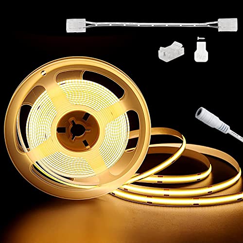 PAUTIX COB LED Strip Light 32.8ft/10m 5040LEDs Warm White 3000K,High Lumen Flexible CRI90+ LED Tape Super Bright DC24V,for Cabinet Home DIY Lighting Projects(Power Supply & Controller Not Included)