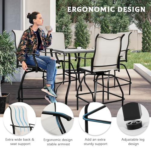 LEVELEVE-Patio-Bar-Set-5pcs-Swivel-Bar-Stools-Outdoor-Bistro-Textilene-Furniture-Stability-All-Weather-Set-with-Height-Table-5-Beige-Fabric LEVELEVE Patio Bar Set 5pcs Swivel Bar Stools Outdoor Bistro Textilene Furniture Stability All Weather Set with Height Table 5 Beige Fabric