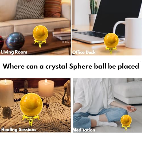 Image of Certified Yellow Jasper Crystal Ball for Meditation - Premium Crystal Vastu Items for Home and Feng Shui Items for Good Luck - Ideal for Pooja Supplies and Spiritual Practices (1.5 inch Inch)